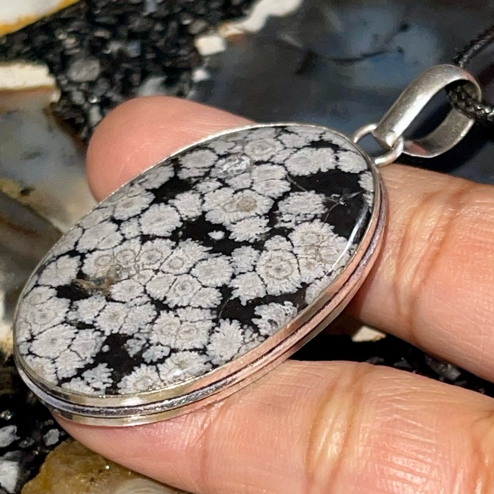 Snowflake Obsidian Pendant 2” - Picture 4 of 15